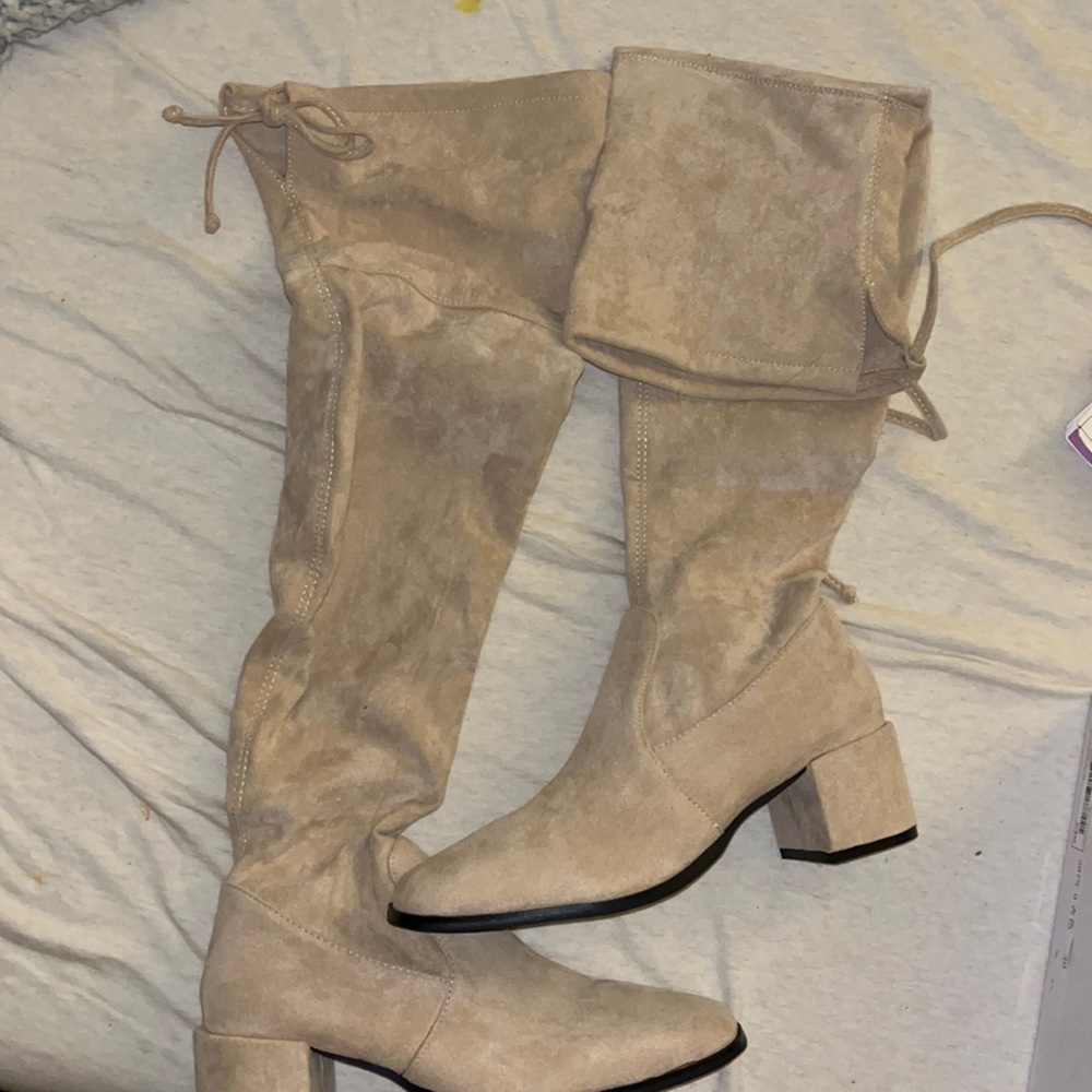SHEIN cream thigh high boots